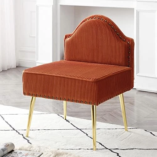 Homtique Velvet Loveseat & Accent Chair 3 Piece Set, Modern Upholstered Living Room Furniture Set, Armless Loveseat Settee With Gold Metal Legs, For Small Space, Bedroom, Apartment, Orange 14 Homtique Velvet Loveseat & Accent Chair 3 Piece Set, Modern Upholstered Living Room Furniture Set, Armless Loveseat Settee With Gold Metal Legs, For Small Space, Bedroom, Apartment, Orange - Image 14