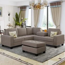 LZ LEISURE ZONE Living Room Set, 2 Pieces L Shaped Sofa With Removable Ottomans And Comfortable Waist Pillows, Sectional Sofa Set For Living Room, Beige -Safavieh Furnitue Shop 51Tb6SwFcbL. AC