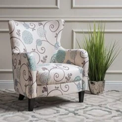 Christopher Knight Home Arabella Fabric Club Chair, White And Blue Floral 29.1D X 29.9W X 36.6H In -Safavieh Furnitue Shop 51TnuY7SHBL. AC