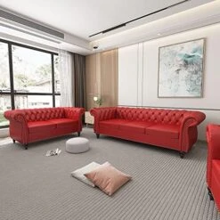 2 Piece Living Room Set, Velvet Chesterfield Sofa Loveseat Couch With Scroll Arms And Nailhead For Living Room, Office (Grey) 22 2 Piece Living Room Set, Velvet Chesterfield Sofa Loveseat Couch With Scroll Arms And Nailhead For Living Room, Office (Grey) -Safavieh Furnitue Shop 51U4JmsFqEL. AC