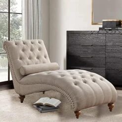 Rosevera Leavitt Living Room Chairs With Padded Seat Sleeper Comfy For Bedrooms Lounge Chaise, Standard, Pearl Beige -Safavieh Furnitue Shop 51U895qNpiL. AC