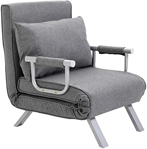 HOMCOM Single Person Folding 5 Position Convertible Sofa Bed Sleeper Chair Chaise Lounge Couch W/Pillow & Steel Frame For Home Office, Light Grey 9 HOMCOM Single Person Folding 5 Position Convertible Sofa Bed Sleeper Chair Chaise Lounge Couch W/Pillow & Steel Frame For Home Office, Light Grey - Image 9