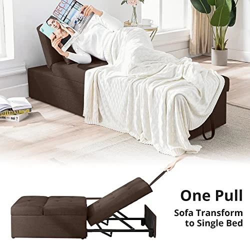 Cozy Castle Sleeper Chair, Convertible Chair Bed, 4 In 1 Ottoman Bed, Pullout Small Sofa Bed, Durable Linen Fabric Chaise Lounge, For Living Room, Brown 5 Cozy Castle Sleeper Chair, Convertible Chair Bed, 4 In 1 Ottoman Bed, Pullout Small Sofa Bed, Durable Linen Fabric Chaise Lounge, For Living Room, Brown - Image 5
