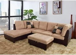 A Ainehome L Shape Sectional Sofa 104" Wide Living Room Furniture Set Microfiber Couch 3-Seat Sofa With Chaise Lounge And Storage Ottoman For Home Decor Apartment Office (Left Hand Facing, Red) -Safavieh Furnitue Shop 51UnA8XimYL. AC