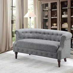 Rosevera Grier Polyester Upholstered Button Tufting Lounge Sofa Chair For Indoor Bedroom, Standard, Linen Beige Chaise -Safavieh Furnitue Shop 51UopfO1ooL. AC