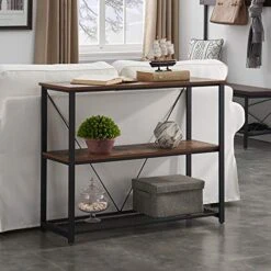 FELLYTN Console Tables For Entryway, Industrial Narrow Sofa Table With Metal Mesh Shelf 3 Tier Hallway Table, 31 Inch Rustic Brown -Safavieh Furnitue Shop 51UtdsEwdjL