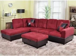 A Ainehome L Shape Sectional Sofa 104" Wide Living Room Furniture Set Microfiber Couch 3-Seat Sofa With Chaise Lounge And Storage Ottoman For Home Decor Apartment Office (Left Hand Facing, Red) -Safavieh Furnitue Shop 51UvaBJ6TBL. AC