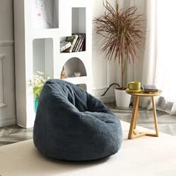 N&V Medium Bean Bag Chair, Adult Size Bean Bag Sack, Foam Filling, Includes Removable And Machine Washable Cover, 37in, Soft Faux Fur (Blue) -Safavieh Furnitue Shop 51UzMiOwjqL