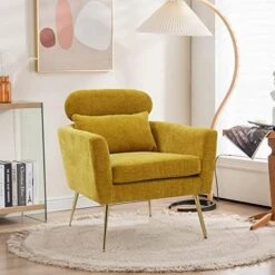 Mikibama Mid Century Modern Accent Chair Upholstered Reading Chair Armchair With Metal Legs And Throw Pillow Side Chair For Living Room Bedroom Office (Ivory,Teddy Fabric) -Safavieh Furnitue Shop 51V6ZEfGjEL. AC