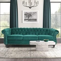 Chesterfield Sofa For Living Room, 3 Seater Velvet Couch Home Theater Seating Upholstered Accent Arm Sofa For Bedroom, Office, Apartment (Drak Green) -Safavieh Furnitue Shop 51V8VWv6SL. AC