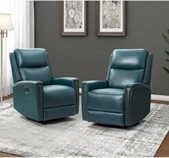 HULALA HOME Genuine Leather Swivel Rocker Recliners Set Of 2, Manual Glider Recliner Chairs With Adjustable Backrest & Footrest, Modern Home Theater Sofa Armchairs For Living Room Bedroom, Brown -Safavieh Furnitue Shop 51VKTLQFtqL. AC