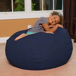 Big Comfy Bean Bag Chair: Posh Large Beanbag Chairs With Removable Cover For Kids, Teens And Adults - Polyester Cloth Puff Sack Lounger Furniture For All Ages - 27 Inch - Solid Navy Blue -Safavieh Furnitue Shop 51Vdb6KCByL
