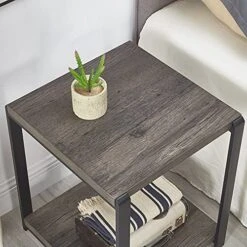 EXCEFUR End Table With Storage Shelf,Vintage Side Table For Living Room,Rustic Wood And Metal Nightstand For Bedroom,Grey -Safavieh Furnitue Shop 51Vel0Bp8ZS