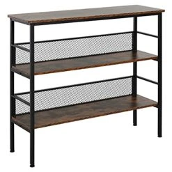 HOMCOM 3-Tier Console Table Industrial Style Storage Metal Wooden Shelf With A Robust Multi-Functional Design & Adjustable Feet, Black