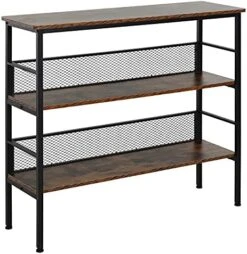 HOMCOM 3-Tier Console Table Industrial Style Storage Metal Wooden Shelf With A Robust Multi-Functional Design & Adjustable Feet, Black -Safavieh Furnitue Shop 51VncdvAdTL. AC