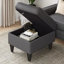 Lonkwa L-Shaped Couches Convertible Storage Ottoman 3-Seat Grey Sectional Sofas For Living Room/Bedroom/Office/Small Space, Dark Gray -Safavieh Furnitue Shop 51VxqrIUFkL