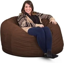 ULTIMATE SACK 4000 (4 Ft.) Bean Bag Chair: Giant Foam-Filled Furniture - Machine Washable Covers, Durable Inner Liner, 100% Virgin Foam. Comfy Bean Bag Chair. (Black, Suede) -Safavieh Furnitue Shop 51W504tbdNL. AC