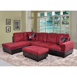 A Ainehome L Shape Sectional Sofa 104" Wide Living Room Furniture Set Microfiber Couch 3-Seat Sofa With Chaise Lounge And Storage Ottoman For Home Decor Apartment Office (Left Hand Facing, Red)