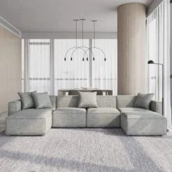 Acanva Luxury Modular Sectional Living Room Sofa Set, Modern Minimalist Style Couch With Ottoman And Chaise, L-Shape, Grey -Safavieh Furnitue Shop 51W8uZ59RwL. AC