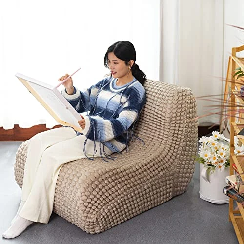 N&V Single Seated Foam Sofa, Armless Floor Sofa, One Piece High Density Foam, Removable And Machine Washable Cover, Champagne 3 N&V Single Seated Foam Sofa, Armless Floor Sofa, One Piece High Density Foam, Removable And Machine Washable Cover, Champagne - Image 3