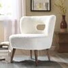 TINA'S HOME Modern Sherpa Accent Chair With Open Back & Wooden Legs, Upholstered Lamb Fleece Armless Slipper Chair, Comfy Faux Fur Cute Vanity Chair For Living Room Bedroom Office Makeup Room, Ivory