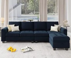 Belffin Velvet Reversible Sectional Sofa With Chasie Convertible Sectional Couch With Storage Ottoman L Shaped 4-seat Sectional Sofa Couch Green -Safavieh Furnitue Shop 51WT5ktyLL. AC