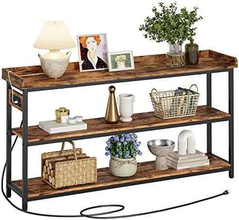 IRONCK Console Table, Sofa Table With Power Outlet, 43" Farmhouse Hallway Table For Entryway, Living Room, Height Adjustable, Easy Assembly, Rustic Brown 4 IRONCK Console Table, Sofa Table With Power Outlet, 43" Farmhouse Hallway Table For Entryway, Living Room, Height Adjustable, Easy Assembly, Rustic Brown - Image 4