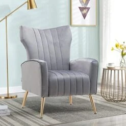 Altrobene Velvet Accent Chair Modern Wingback Comfy Chair Tufted Reading Armchair With Gold Legs For Living Room/Bedroom, Light Pink -Safavieh Furnitue Shop 51WWGIKtXlL. AC