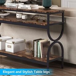 Tribesigns 3-Tier Console Table, 55 Inch Sofa Table With Open Storage Shelves, Narrow Long Hallway/Entryway Table For Home Living Room Entryway, Rustic Brown -Safavieh Furnitue Shop 51Wbe6q1cBL