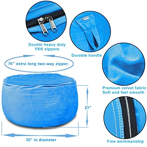 Stuffed Animal Storage Bean Bag Chair Cover(No Filler Included) Stuffable Bean Bag - Stuffed Animal Bean Bag Storage For Kids & Teans Super Soft And Comfortable Bean Bag Stuffed Animal Storage Extra Large - Round Blue 2 Stuffed Animal Storage Bean Bag Chair Cover(No Filler Included) Stuffable Bean Bag - Stuffed Animal Bean Bag Storage For Kids & Teans Super Soft And Comfortable Bean Bag Stuffed Animal Storage Extra Large - Round Blue - Image 2