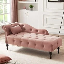 KIVENJAJA Velvet Chaise Lounge Indoor, 60” Tufted Upholstered Lounge Chair With Pillow & Rolled Arm Nailhead Trim For Bedroom Living Room Office, Burgundy -Safavieh Furnitue Shop 51WkdssckCL. AC