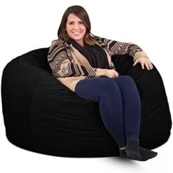 ULTIMATE SACK 4000 (4 Ft.) Bean Bag Chair: Giant Foam-Filled Furniture - Machine Washable Covers, Durable Inner Liner, 100% Virgin Foam. Comfy Bean Bag Chair. (Black, Suede)