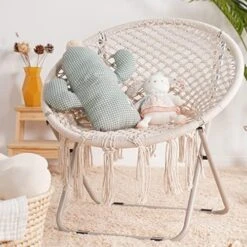 PASAMIC Saucer Chair With Folding Metal Frame, 100% Cotton Handmade Round Cozy Chairs, Exquisite Moon Chair For Bedroom, Living Room Décor Beige -Safavieh Furnitue Shop 51X1cEU8rKL. AC