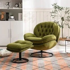 Velvet Swivel Accent Chair With Ottoman Set, Modern Lounge Chair With Metal Base Frame & Footrest, Comfy Single Leisure Sofa Chair Reading Chair With 360 Degree Swiveling For Living Room, Fruit Green -Safavieh Furnitue Shop 51X2sGLRf1L. AC