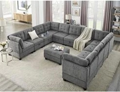 Melpomene 142'' U-Shape Chenille Sectional Sofa Couch，DIY Combination Includes 7 Single Chair 4 Corner And 1 Ottoman, Living Room Furniture Set For Villa & House,Grey -Safavieh Furnitue Shop 51X6Dfs0PFL. AC 1