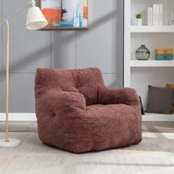 Soft Tufted Bean Bag Chairs For Adults, Medium Teddy Fabric Bean Bags With Arms, Ivory -Safavieh Furnitue Shop 51X7uIstr L. AC