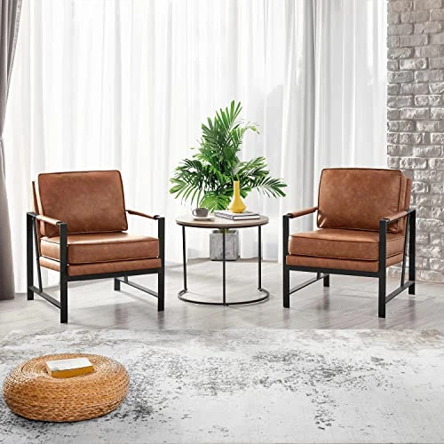 Yaheetech PU Leather Armchairs, Retro Leisure Accent Chair With Extra Soft Padded And Cushion, 105 Degree Slant Back, Modern Reading Arm Chair For Living Room/Office/Bedroom/Study, 2pcs, Light Brown 2 Yaheetech PU Leather Armchairs, Retro Leisure Accent Chair With Extra Soft Padded And Cushion, 105 Degree Slant Back, Modern Reading Arm Chair For Living Room/Office/Bedroom/Study, 2pcs, Light Brown - Image 2