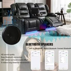 SAMERY Electric Power Recline Chair Loveseat RV Sofa With Console + Single Massage Recliner Chairs, Double Recliner 2-Seater RV Couch Home Theater Seating With USB Charging/Lighting/Cup Holders -Safavieh Furnitue Shop 51XH8WnsVjL