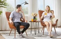 Yaheetech Faux Leather Chair Upholstered Living Room Chairs Accent Armchair With Tapered Legs Tufted Sofa Chairs For Home Office/Dining Room/Bedroom Brown, Set Of 2