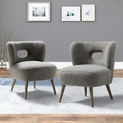 TINA'S HOME Modern Sherpa Accent Chair With Open Back & Wooden Legs, Upholstered Lamb Fleece Armless Slipper Chair, Comfy Faux Fur Cute Vanity Chair For Living Room Bedroom Office Makeup Room, Ivory -Safavieh Furnitue Shop 51XL0Hz4hBL. AC