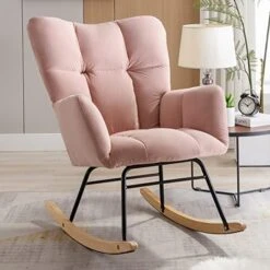 NIOIIKIT Nursery Rocking Chair Teddy Upholstered Glider Rocker Rocking Accent Chair Padded Seat With High Backrest Armchair Comfy Side Chair For Living Room Bedroom Offices (Pink Teddy) -Safavieh Furnitue Shop 51XUMD1pDkL. AC