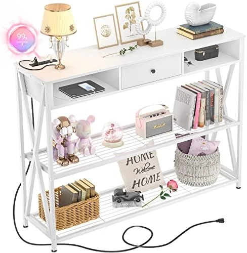 Armocity Console Table With Outlets, Entryway Table For Entry, 47 Inch Sofa Table With Drawers, Long Hallway Table, Industrial Behind Couch Table For Entryway, Sofa Couch, Entrance, Hallway, White 9 Armocity Console Table With Outlets, Entryway Table For Entry, 47 Inch Sofa Table With Drawers, Long Hallway Table, Industrial Behind Couch Table For Entryway, Sofa Couch, Entrance, Hallway, White - Image 9