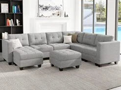 Belffin Modular Sectional Sofa Set With Ottomans Oversized U Shaped Sofa Set With Storage Seat Modular Sofa Couch With Reversible Chaises Modern Fabric Dark Grey -Safavieh Furnitue Shop 51Y0Ukoim9L. AC