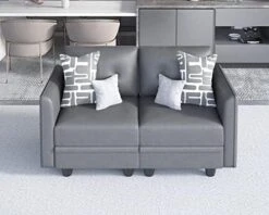 LLappuil Modular Sofa Faux Leather Fabric 112" Sectional Couch 4 Seater With Storage Seats Modern Sectional Sofa For Living Room, Office, Aqua Blue -Safavieh Furnitue Shop 51Y4PwIePRL. AC