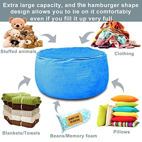 Stuffed Animal Storage Bean Bag Chair Cover(No Filler Included) Stuffable Bean Bag - Stuffed Animal Bean Bag Storage For Kids & Teans Super Soft And Comfortable Bean Bag Stuffed Animal Storage Extra Large - Round Blue 3 Stuffed Animal Storage Bean Bag Chair Cover(No Filler Included) Stuffable Bean Bag - Stuffed Animal Bean Bag Storage For Kids & Teans Super Soft And Comfortable Bean Bag Stuffed Animal Storage Extra Large - Round Blue - Image 3