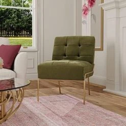 ELuxurySupply Armless Accent Chair | Upholstered Modern Living Room Chair With Metal Frame And Elegant Pintucking | Premium, Comfortable High Density Foam Cushion | Easy Assembly | Faux Black Leather -Safavieh Furnitue Shop 51YLPVoeoQL. AC