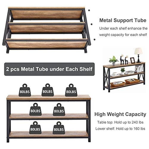 FATORRI Industrial Console Table For Entryway, Wood Sofa Table, Rustic Hallway Tables With 3-Tier Shelves For Living Room (55 Inch, Rustic Oak) 5 FATORRI Industrial Console Table For Entryway, Wood Sofa Table, Rustic Hallway Tables With 3-Tier Shelves For Living Room (55 Inch, Rustic Oak) - Image 5