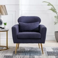 Mikibama Mid Century Modern Accent Chair Upholstered Reading Chair Armchair With Metal Legs And Throw Pillow Side Chair For Living Room Bedroom Office (Ivory,Teddy Fabric) -Safavieh Furnitue Shop 51YfQC7rgnL. AC