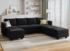 HONBAY Modular Sectional Sofa Convertible U Shaped Couch With Reversible Chaise Velvet Modular Sofa Sectional Couch With Storage Ottoman, Grey -Safavieh Furnitue Shop 51YjNwQQGeL. AC
