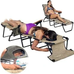 FLIP Face Down Tanning Chaise Lounge Chair - Face & Arm Holes - 2 Legs Support - Polyester Material – Backrest Positions - Head Rest Pillow - Beach Or Home Use - PATENTS Pending - Pink Stripes Pattern -Safavieh Furnitue Shop 51Yt0IlDprL. AC